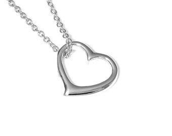 Sterling Silver Heart Necklace, Valentines Day Gift Pendant, Love Jewelry