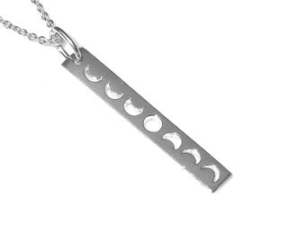 Sterling Silver Moon Phases Necklace, Lunar Crescent Pendant, Full Moon Jewelry