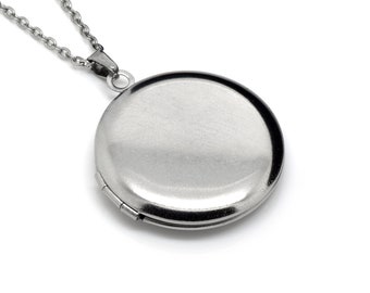 Round Locket Pendant Necklace in Stainless Steel, Photo Jewelry