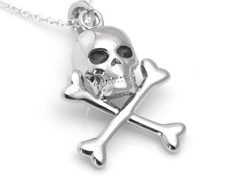 Sterling Silver Womens 1mm Box Chain Mini Skull And Crossbones Jolly Roger Pendant Necklace Sterling Silver Womens 1mm Box Chain Mini Skull And Crossbones Jolly Roger Pendant Necklace