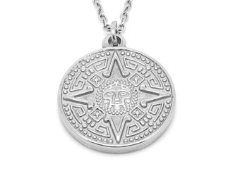 Mayan Pattern Necklace in Stainless Steel, Maya Civilization Jewelry
