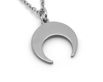 ステンレススチール製ダブルホーンムーンチャームネックレス、月の三日月ペンダント、天体ジュエリー