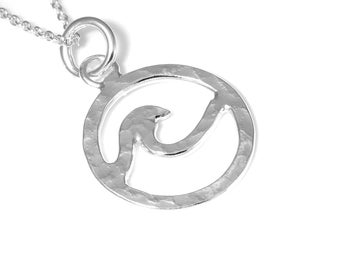 Collier de vagues martelées en argent sterling, pendentif mouvement, bijoux océan