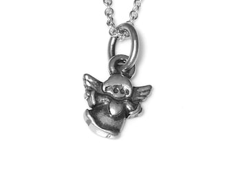 Sterling Silver Tiny Angel Necklace, Christian Pendant, Religious Jewelry