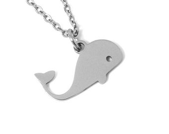 Whale Necklace, Ocean Pendant, Animal Jewelry in Stainless Steel