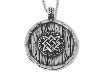 Viking Shield Necklace Stainless Steel with 2.5 mm Cable Chain, Norse Nordic Jewelry