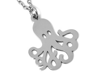 Octopus Necklace, Animal Pendant, Ocean Jewelry in Stainless Steel