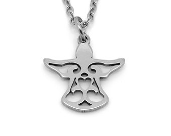 Collana angelo con cuore, ciondolo celeste, gioielli religiosi in acciaio inossidabile