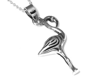 Silver Flamingo Necklace, 925 Sterling Paradise Bird Pendant, Animal Jewelry