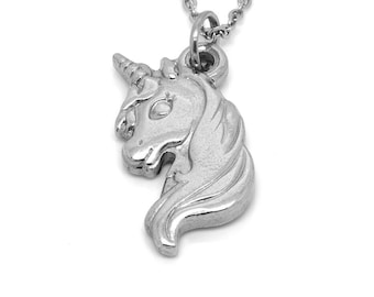 Unicorn Head Necklace in Stainless Steel, Cute Horse Pendant, Fantasy Jewelry