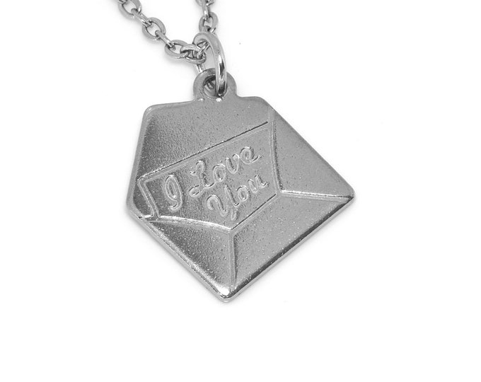 Love Letter Necklace, I Love You Note Envelope Pendant, Lovers Jewelry in Stainless Steel