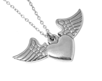 Collar de corazón con alas, colgante de amor, joyería de San Valentín en acero inoxidable