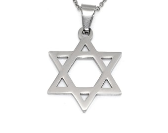Collar de acero inoxidable con estrella de David y hexagrama, joyería judía.