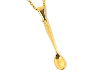 Gold Spoon Necklace, Golden Kitchen Pendant, Cutlery Jewelry in Stainless Steel, Teaspoon Tablespoon Charm
