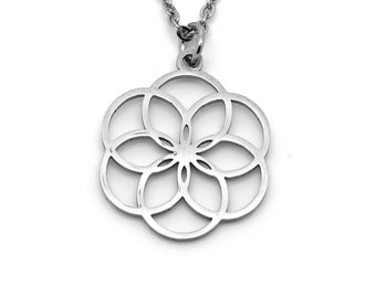 Seed of Life Necklace, Sacred Geometry Pendant, Symbol Jewelry in Stainless Steel