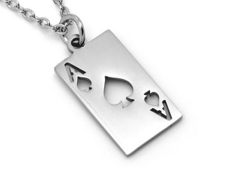 Ace of Spades Necklace, Playing Card Pendant, Deck Jewelry in Stainless Steel