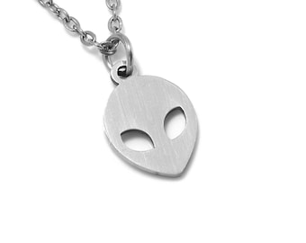 Alien Necklace, Space Pendant, Extraterrestrial Jewelry in Stainless Steel