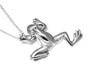 Sterling Silber Frosch Halskette, Amphibien Anhänger, Tier Schmuck