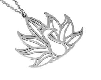 Peacock Necklace, Bird Pendant, Animal Jewelry in Stainless Steel