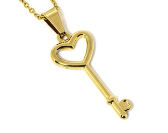 Gouden hartsleutelhanger, gouden sleutel tot mijn hart-hanger, liefdessieraden van roestvrij staal