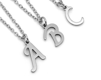 Initial Necklace, Capital Letter Pendant, Personalized Alphabet Jewelry in Stainless Steel