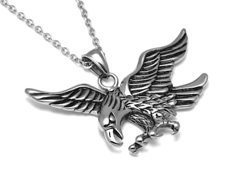 Eagle Necklace, Bird Pendant, Animal Jewelry in Stainless Steel