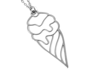 Collier Glace, Pendentif Été, Bijoux Alimentaire en Acier Inoxydable