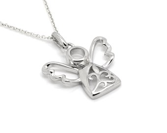 Solid 14K White Gold Little Angel Pendant Charm