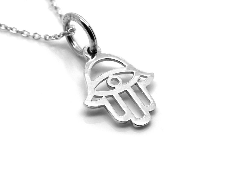 Hand of God Charm Evil Eye Jewelry Protective Pendant Small Sterling Silver Hamsa Hand Necklace