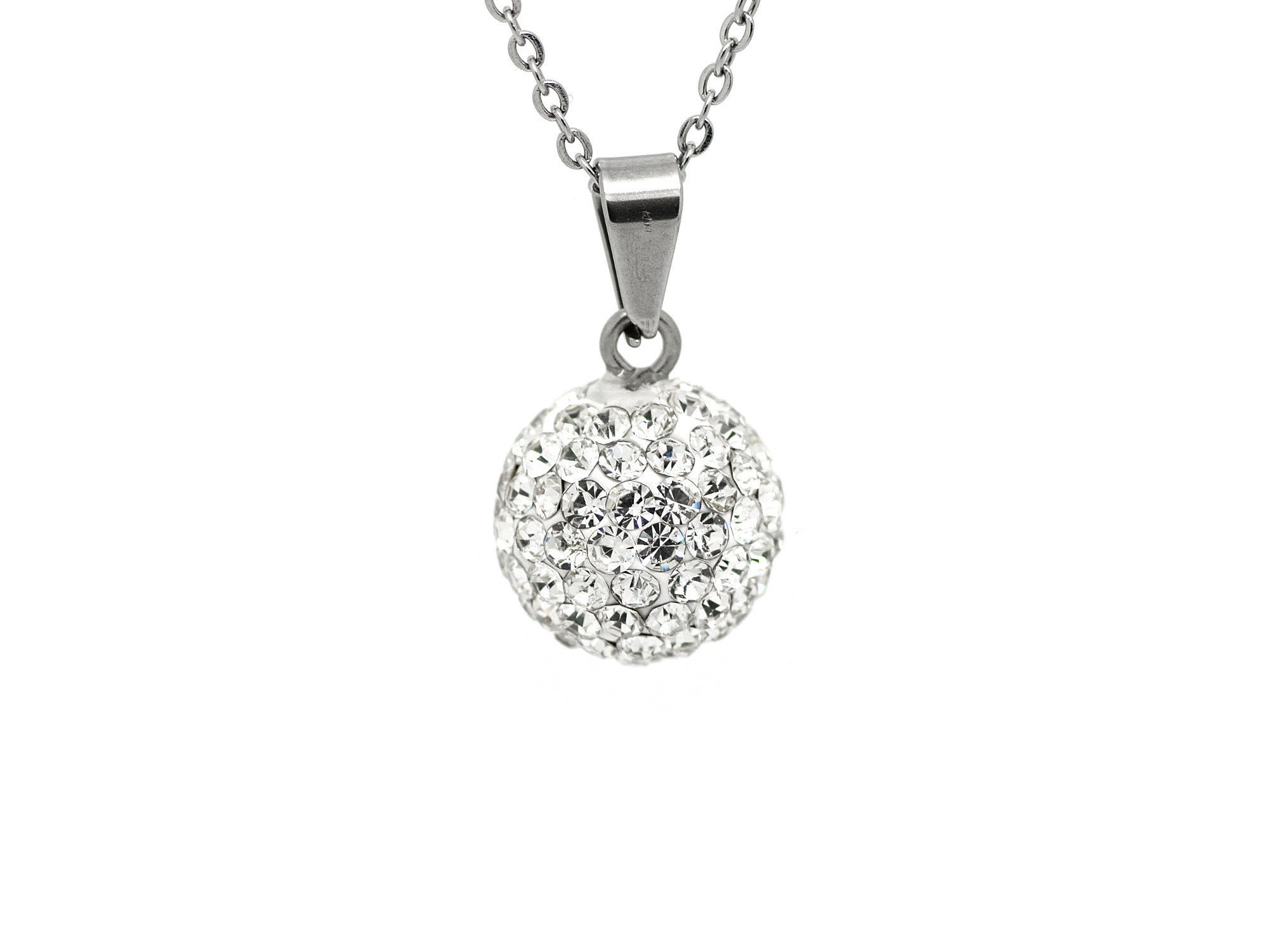Sparkling Disco Ball Necklace, Sparkle Sphere Jewelry, Crystal Rhinestone Pendant