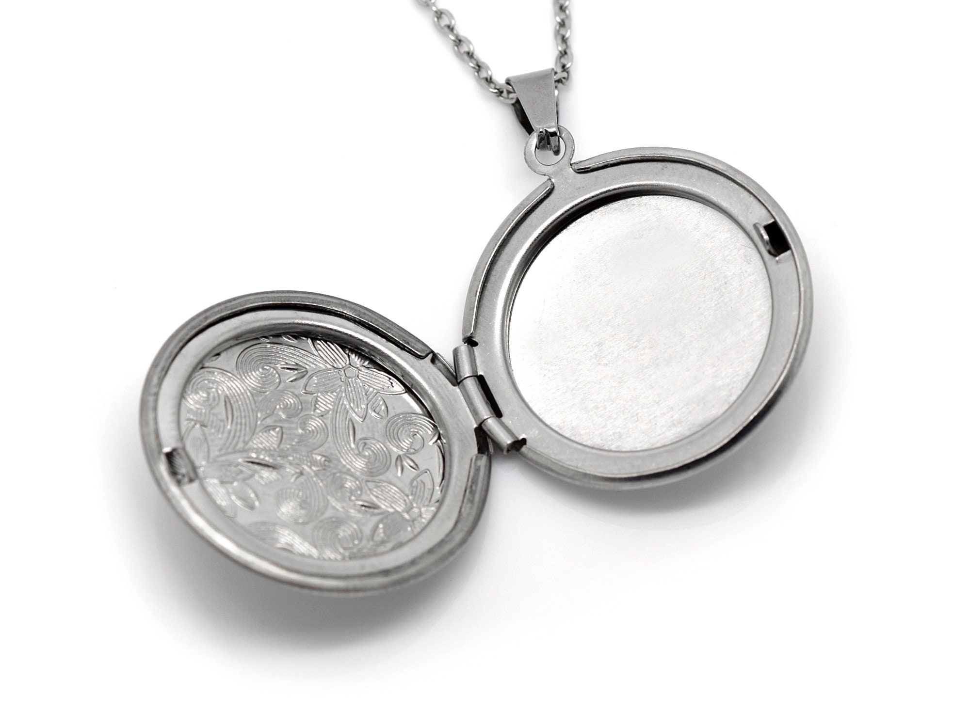 Plus Locket Round Floral Locket Pendant Necklace in Stainless Steel, Photo Jewelry ...