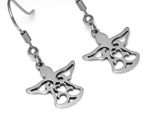 Pendientes de ángel, joyería cristiana en acero inoxidable