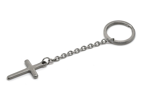 Stainless Steel Cross Keychain With 25 Mm Key Ring, Confirmation