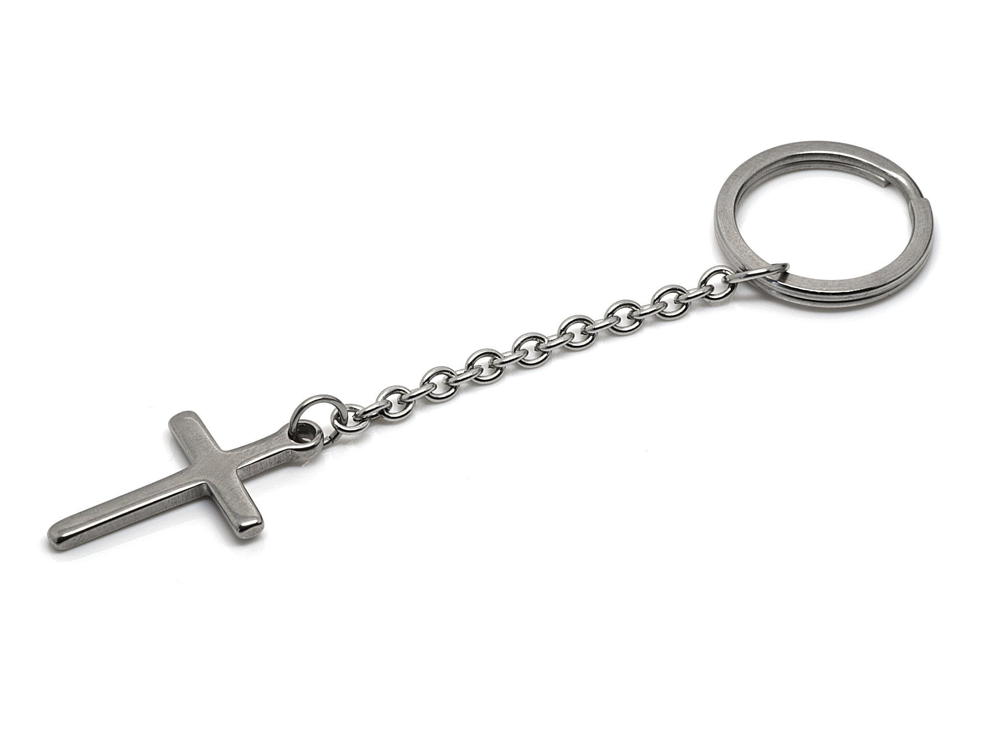 ステンレススチール製クロスキーホルダー（25mmキーリング付き）、堅信