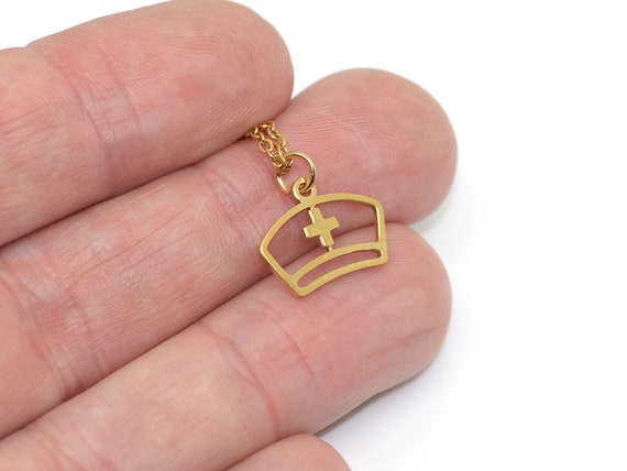 Gold Nurse Cap Necklace Golden Hospital Hat Pendant Nursing School Jewelry
