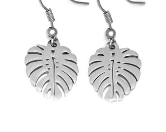Monstera Leaf Earrings, Nature Jewelry in Stainless Steel
