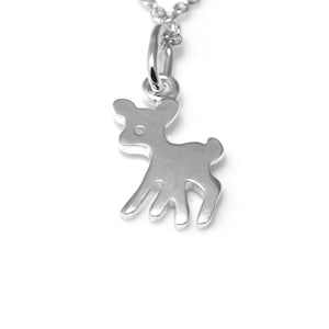 Little Fawn Necklace in Sterling Silver, Baby Deer Charm, Animal Jewelry