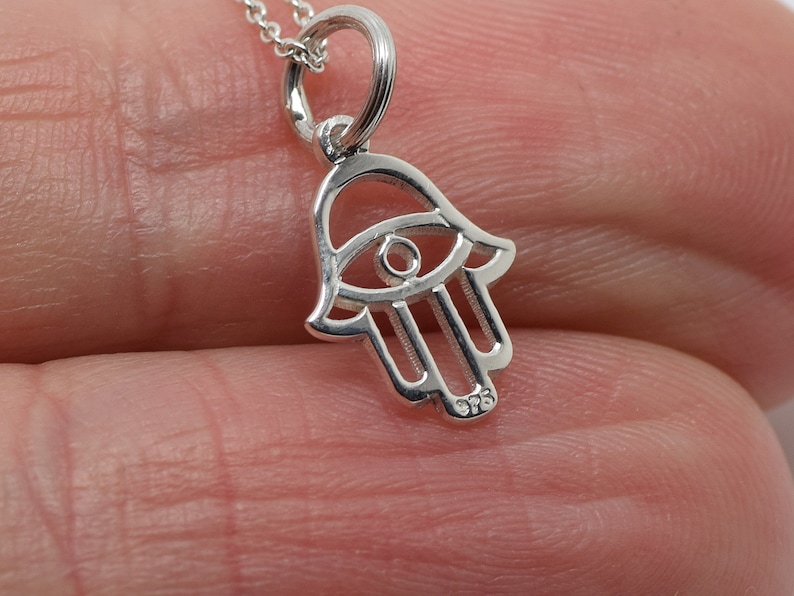 Hand of God Charm Evil Eye Jewelry Protective Pendant Small Sterling Silver Hamsa Hand Necklace