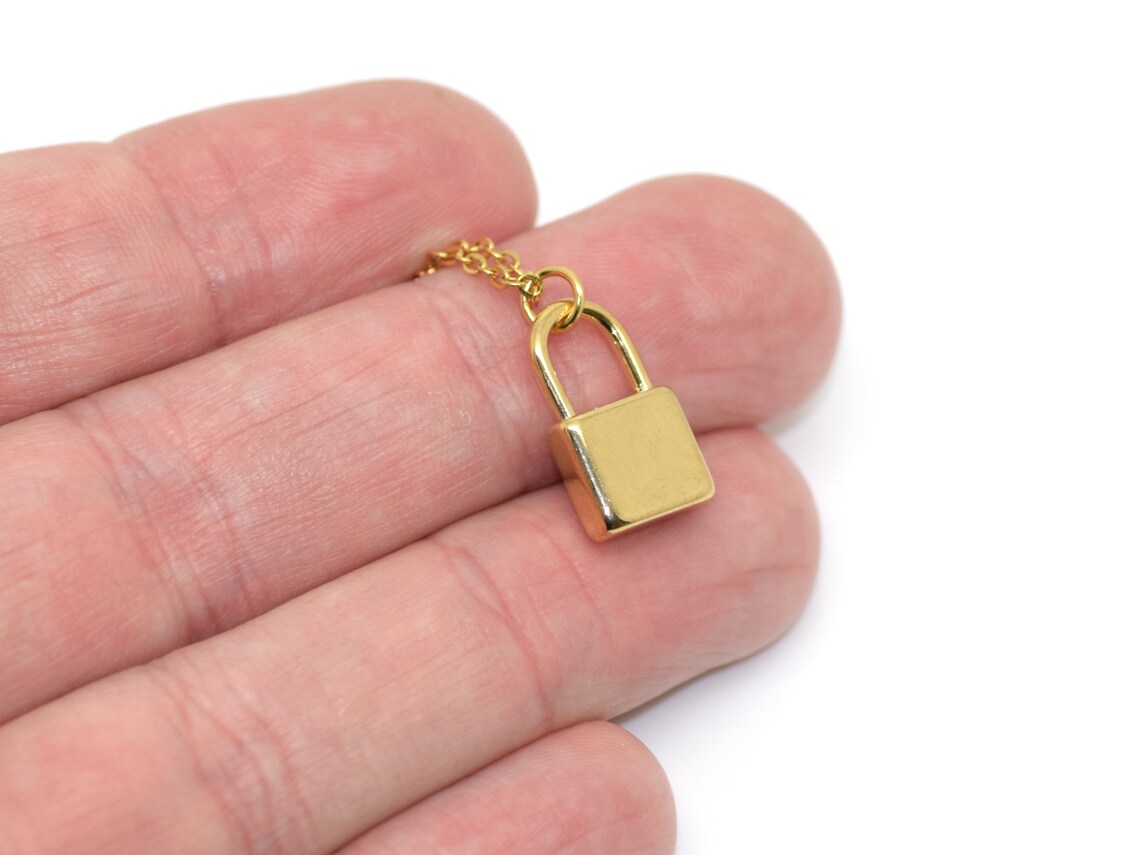 Gold Padlock Necklace Golden Lock Pendant in Stainless Steel Etsy