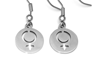 Pendientes con símbolo de género femenino, joyería feminista en acero inoxidable