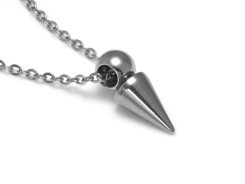 Spike Charm Necklace in Stainless Steel, Punk Pendant, Rock Jewelry image 1