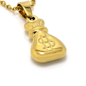Collana Golden Money Bag, Ciondolo in contanti d'oro, Charm di ricchezza, Get Rich Jewelry