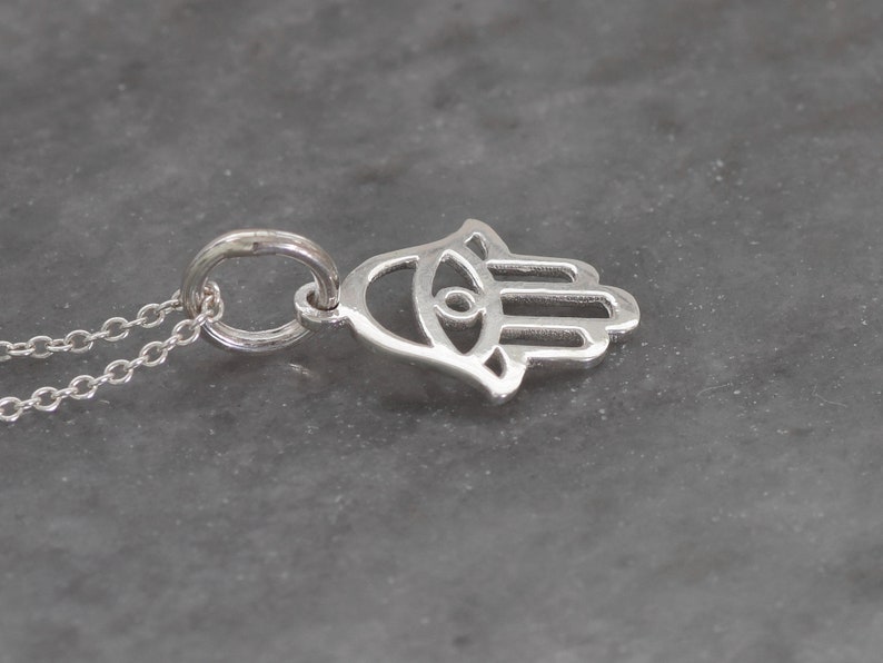 Hand of God Charm Evil Eye Jewelry Protective Pendant Small Sterling Silver Hamsa Hand Necklace