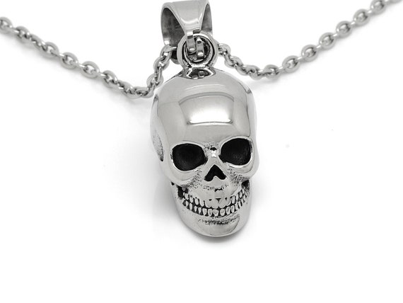 Rockyu Men's Skull Necklace – Stainless Steel Black Chain With Big Circle Pendant For Hip-Hop Style - View #5