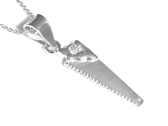 Carpenters Tool Hand Saw Charm Charm Sterling Silver Double-Sided Design Carpenters Tool Hand Saw Charm Charm Sterling Silver Double-Sided Design