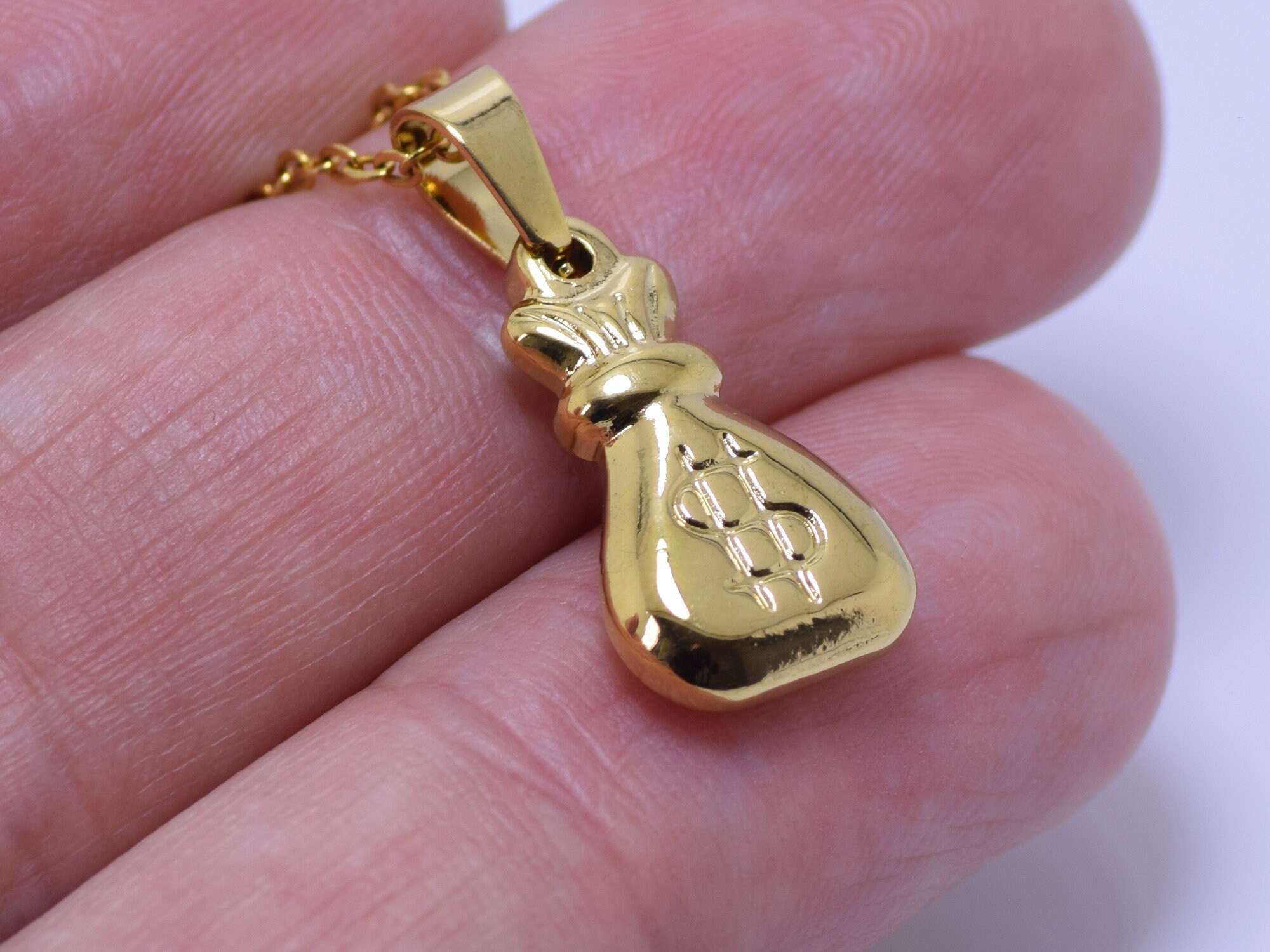 アクセサリー 14k YG Money Bag Pendant Buy Golden Money Bag Necklace, Gold Cash Pendant, Wealth Charm