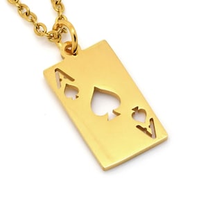 Gouden schoppenaasketting, gouden speelkaarthanger, deksieraden van roestvrij staal