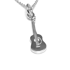 Zilveren gitaarketting, sterlingzilveren gitaristbedel, muzikantsieraden