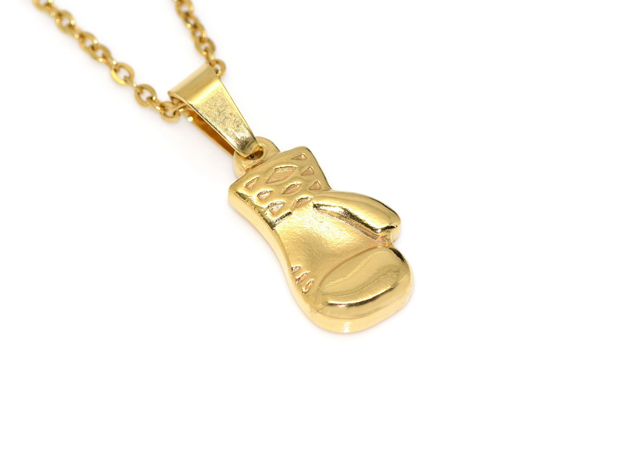 Gold Boxing Glove Necklace in Stainless Steel Golden Muai Thai