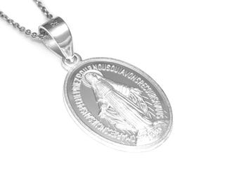 Pendentif Vierge Marie En Argent Massif 925 Rhodié - Rond, Garanti Sans Nickel, Neuf